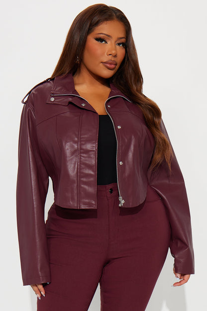 Twilight Temptation Faux Leather Moto Jacket - Burgundy