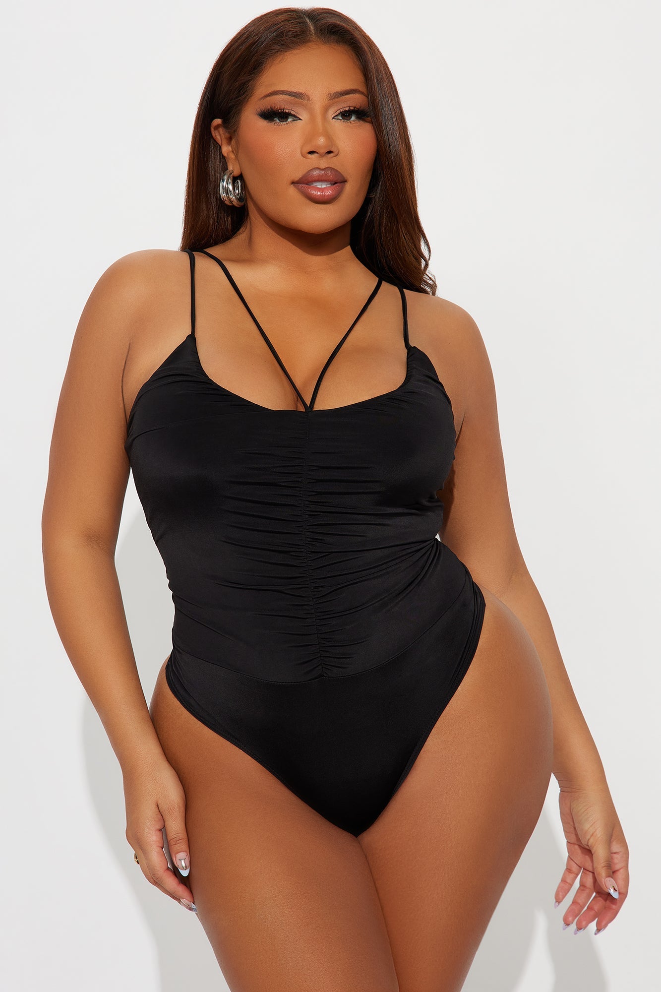 Intense Feeling Ruched Bodysuit - Black