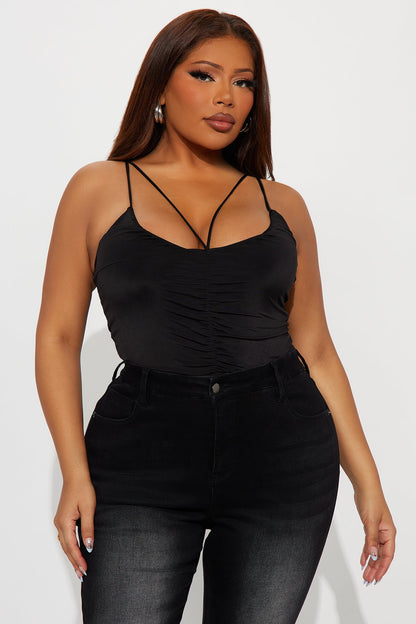Intense Feeling Ruched Bodysuit - Black