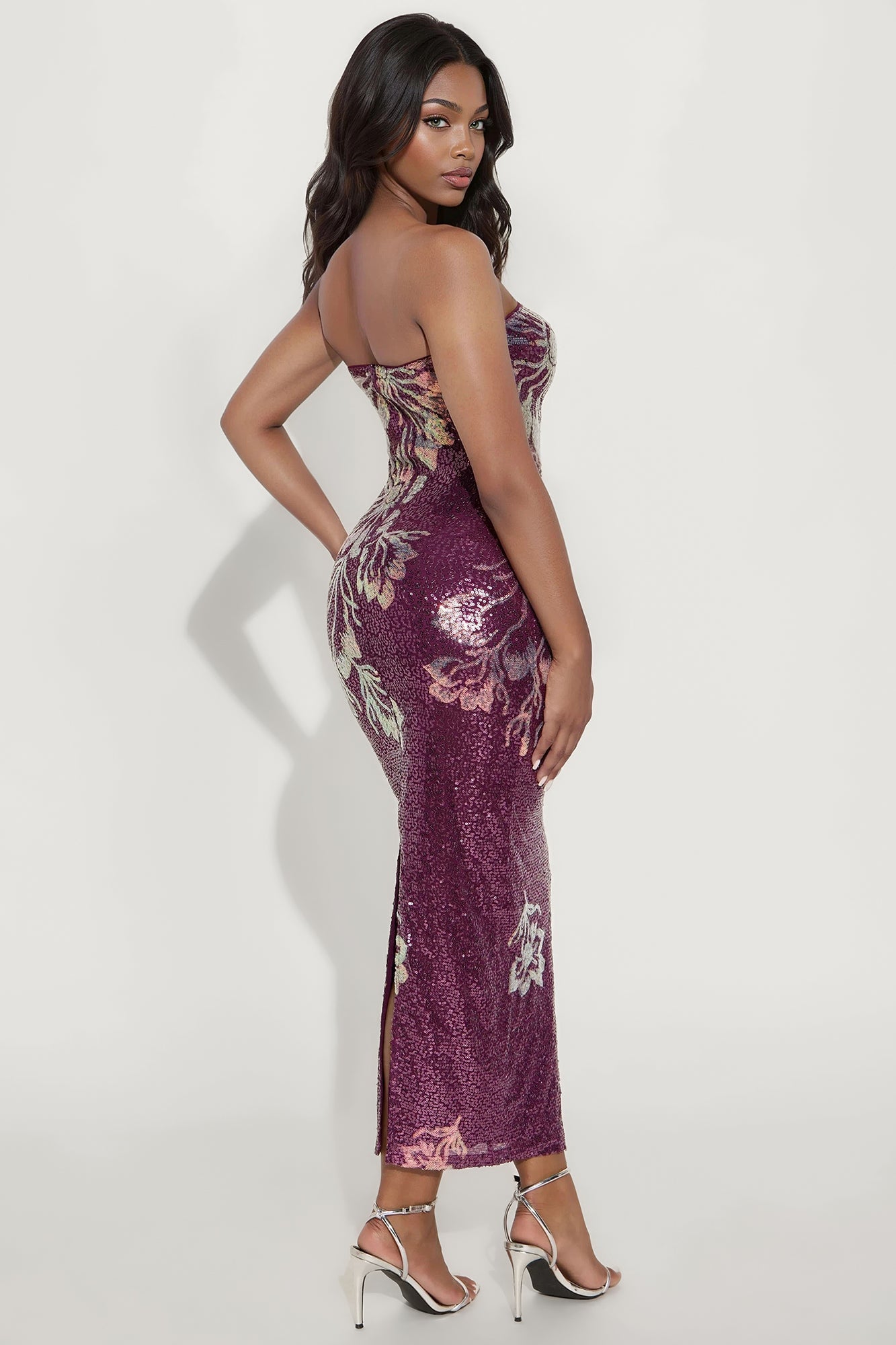 Beauty Dreams Sequin Floral Gown - Plum