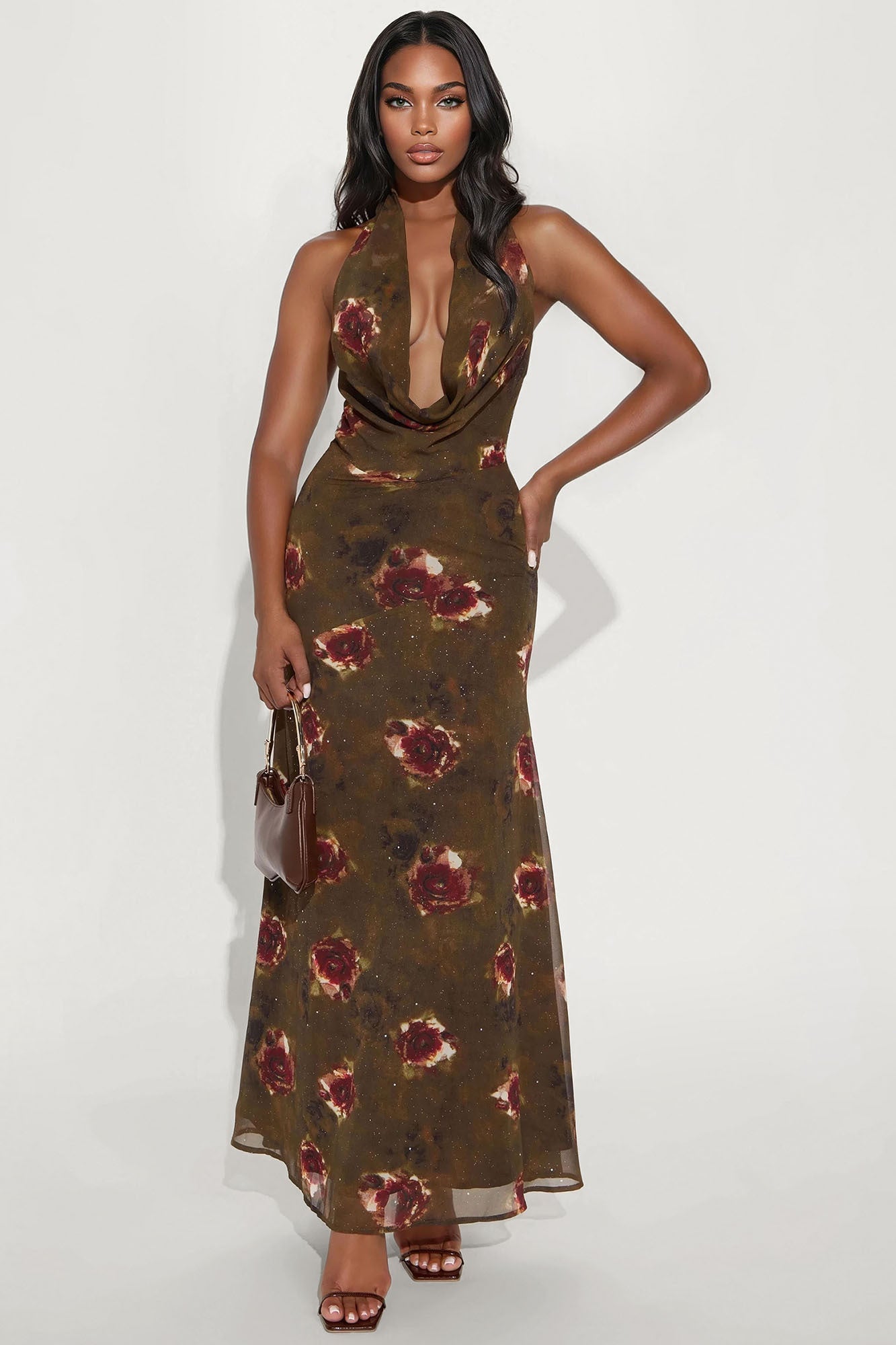 Graceful Chaos Glitter Maxi Dress - Brown/combo