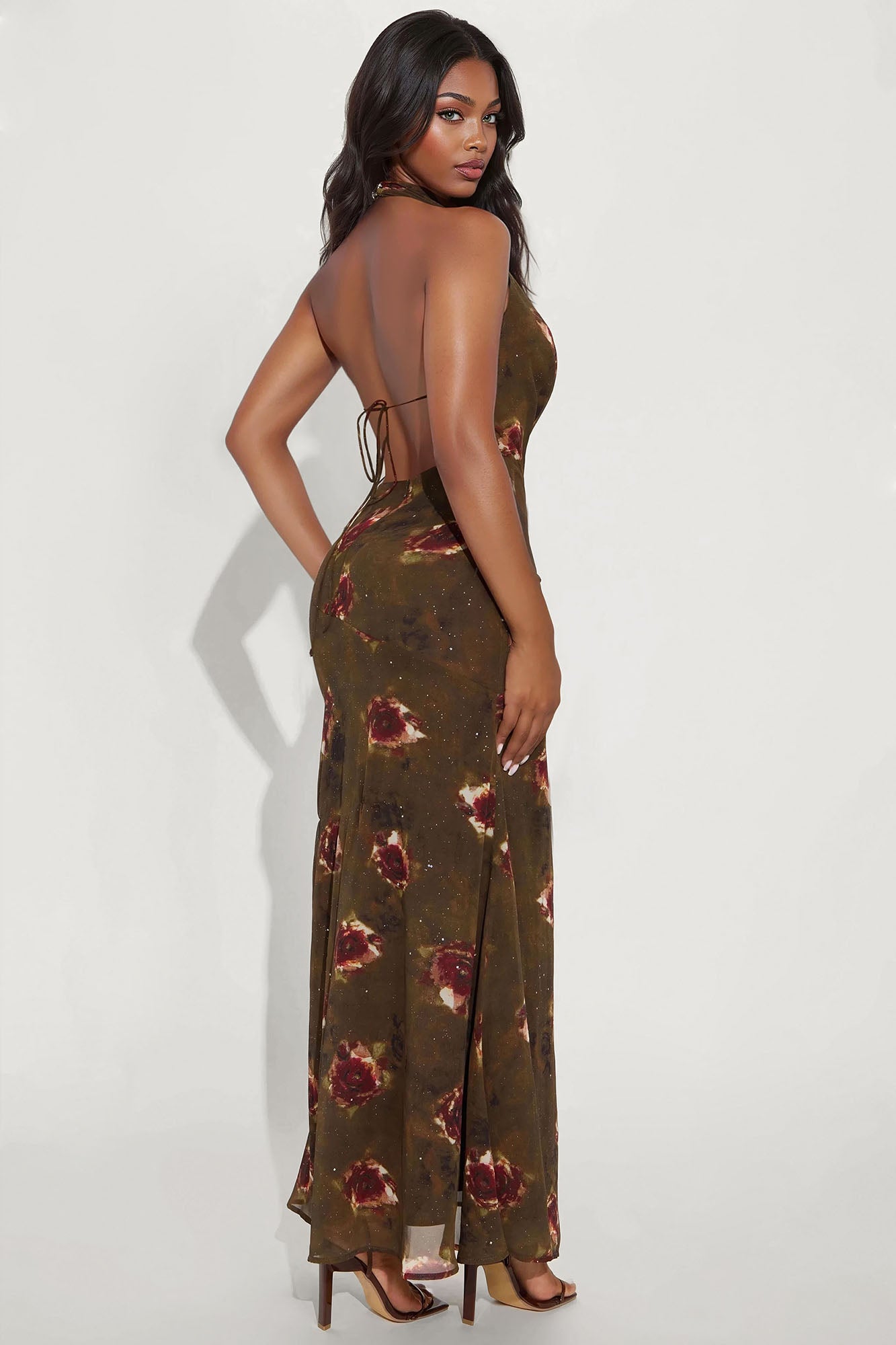 Graceful Chaos Glitter Maxi Dress - Brown/combo