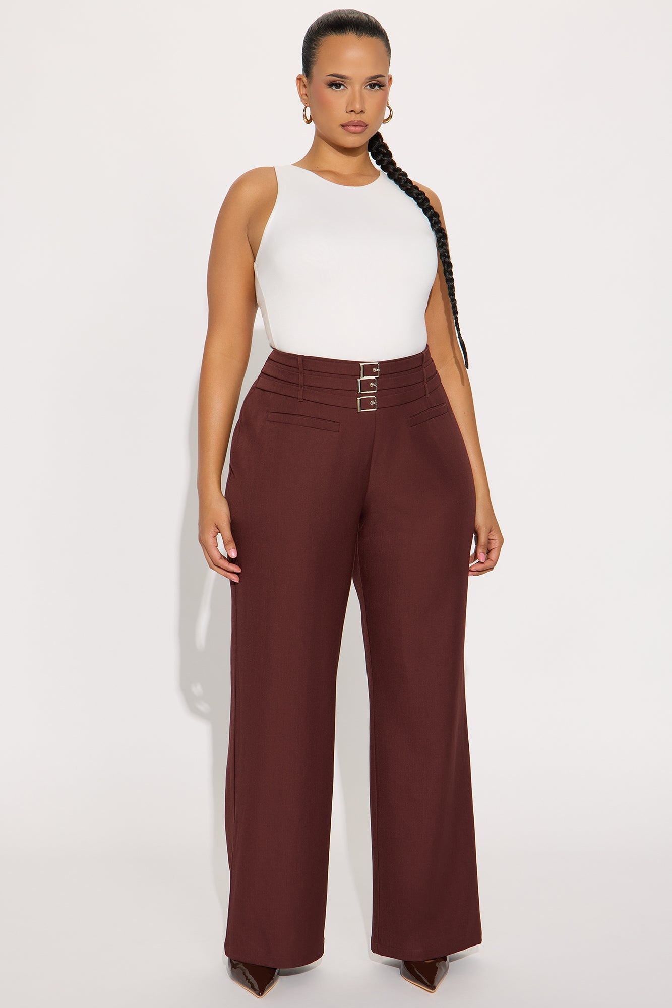 Meet The Deadline Wide Leg Trouser Pant 32″ - Chestnut