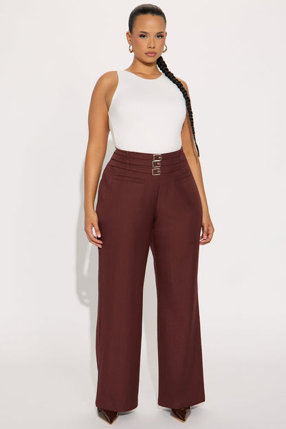Meet The Deadline Wide Leg Trouser Pant 32″ - Chestnut
