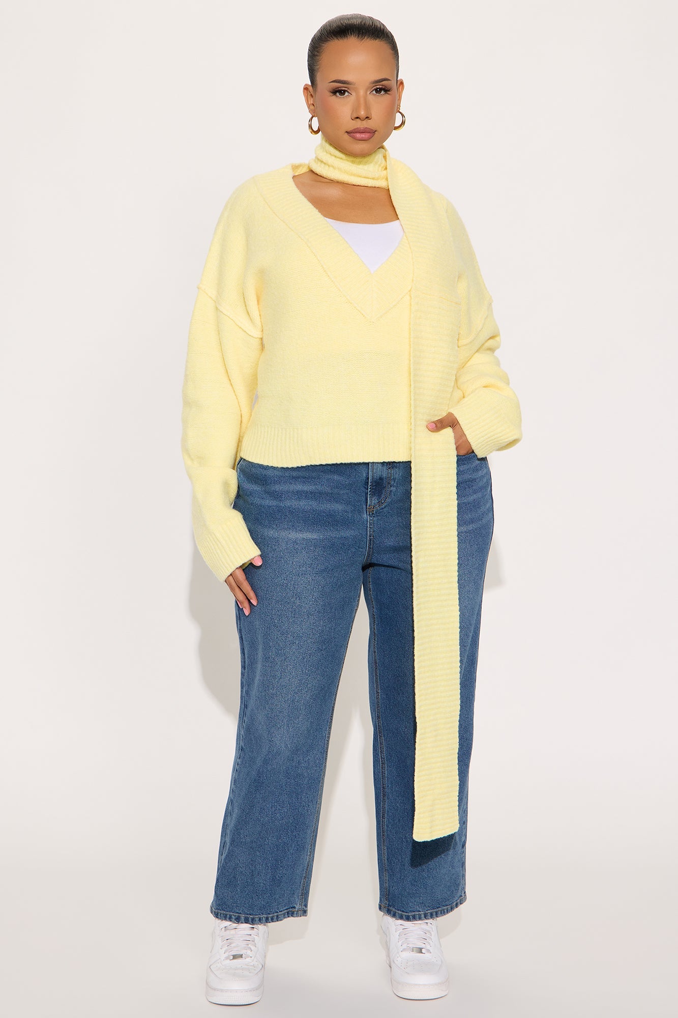 On Winter Time Neck Scarf Sweater - Butter Yellow
