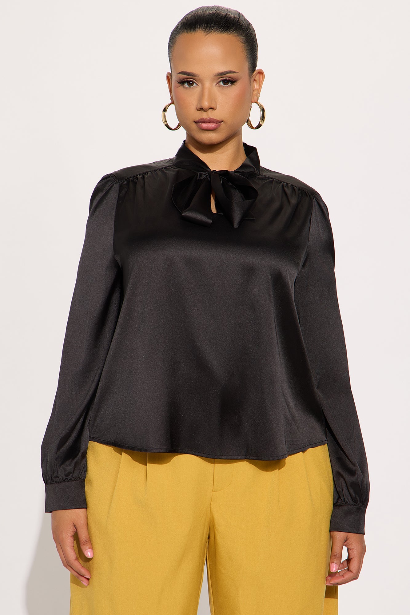 Business Chats Satin Blouse Top - Black