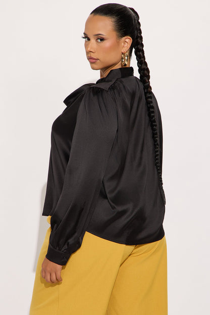 Business Chats Satin Blouse Top - Black