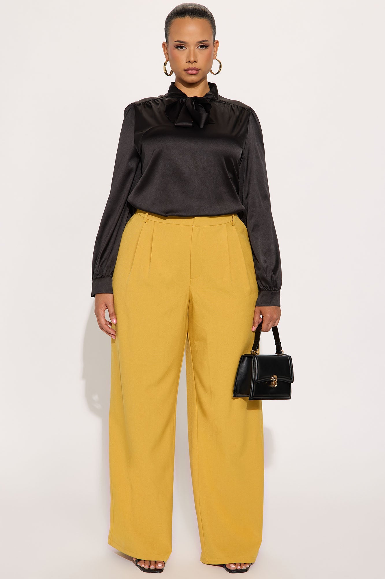 Business Chats Satin Blouse Top - Black