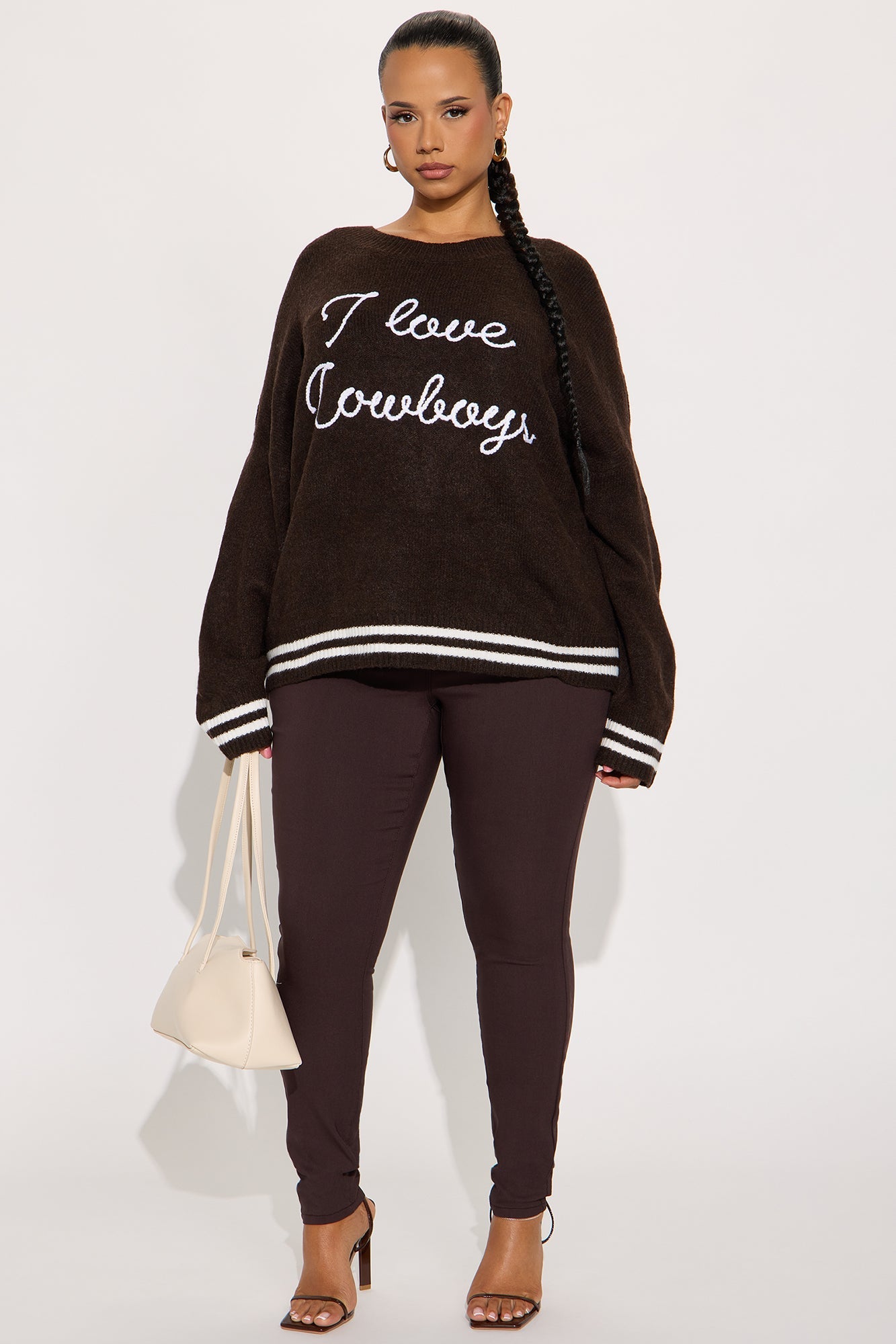 I Love Cowboys Sweater - Brown/combo