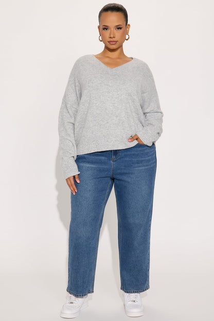 Kaitlyn V Neck Sweater - Heather Grey