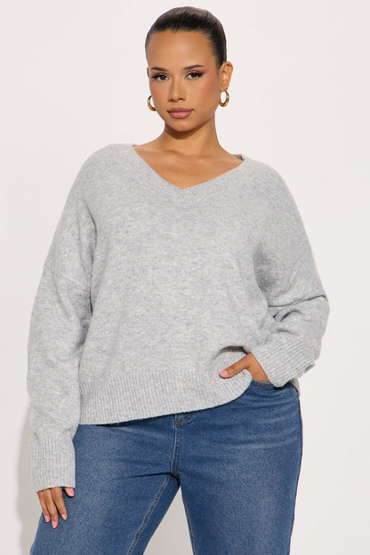 Kaitlyn V Neck Sweater - Heather Grey