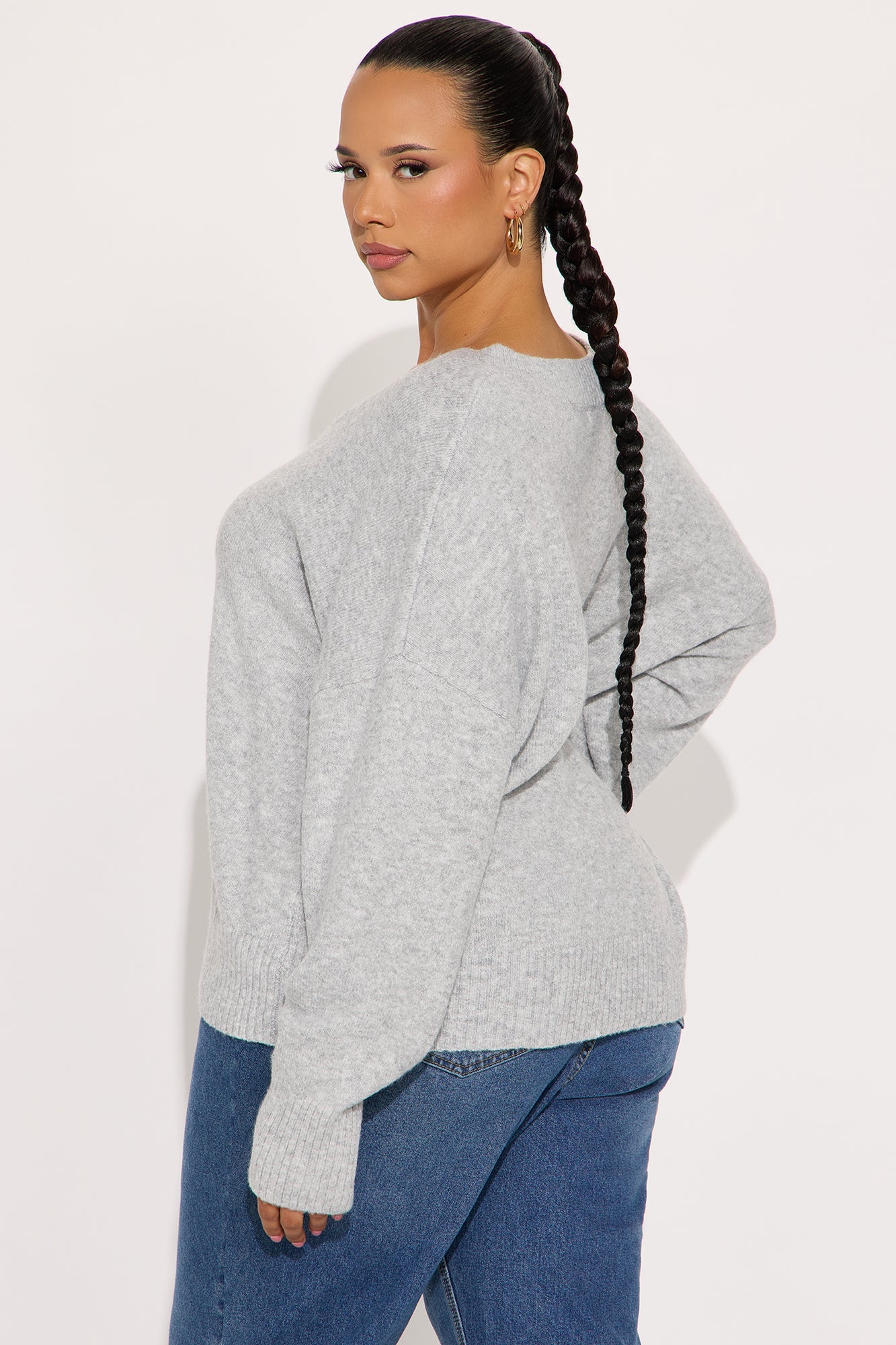 Kaitlyn V Neck Sweater - Heather Grey