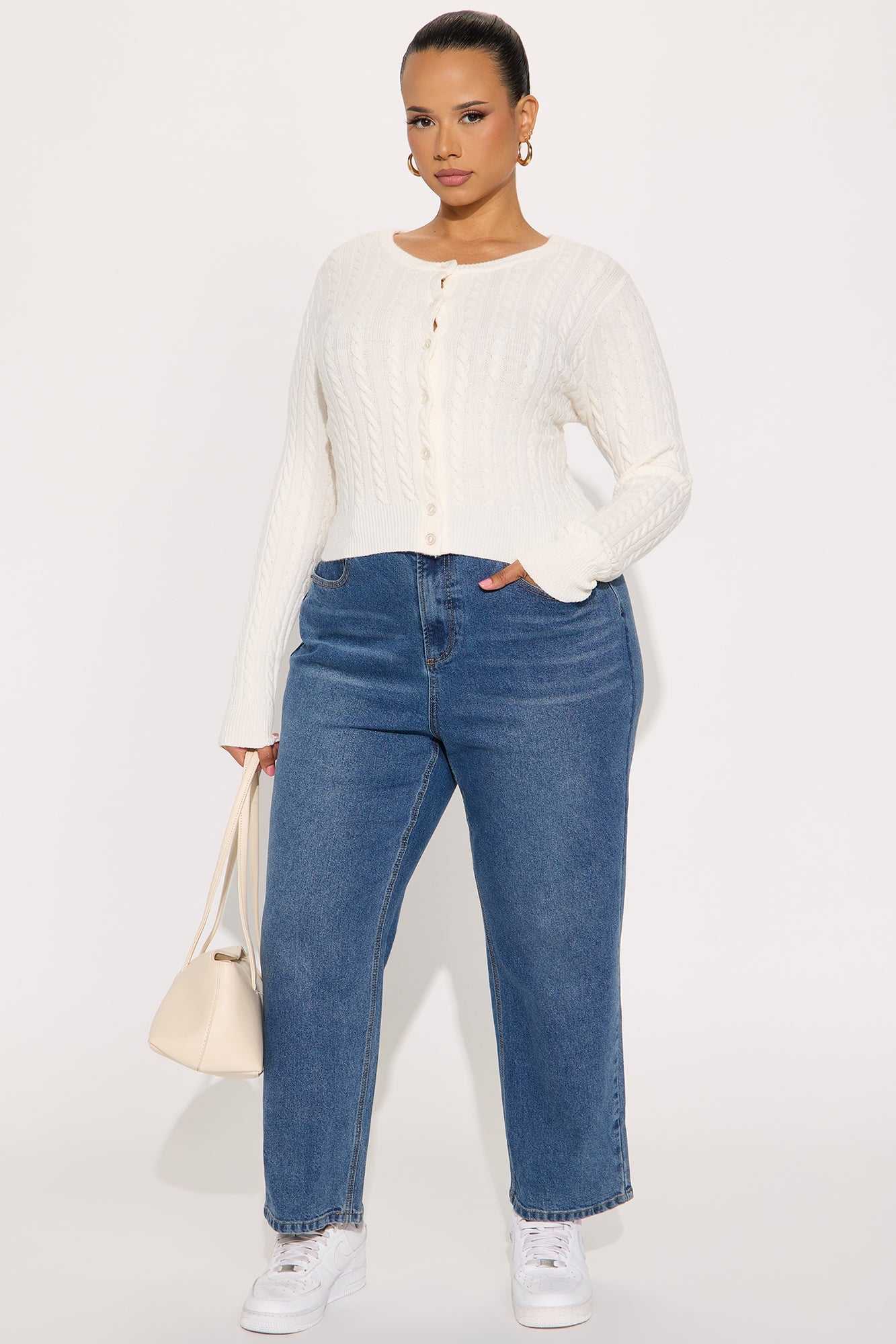 Elowen Cable Knit Cardigan - White