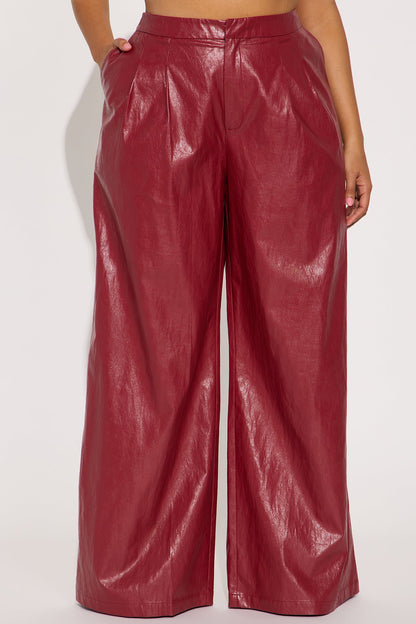 Vera Wide Leg Faux Leather Pant 33 - Red