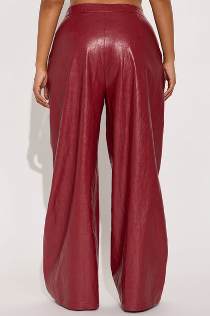 Vera Wide Leg Faux Leather Pant 33 - Red