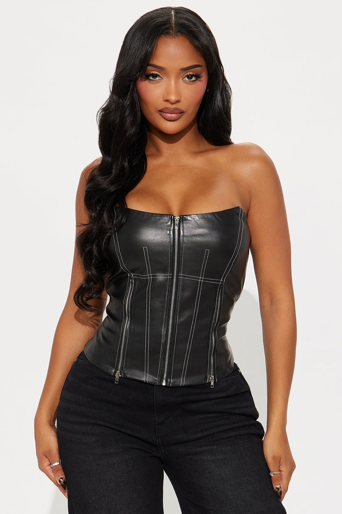 Bondi Faux Leather Corset Top - Black