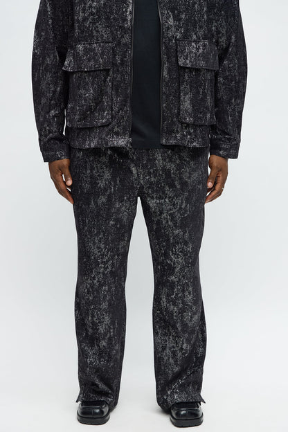 Slim Flare Slit Velvet Heathered Pant - Black