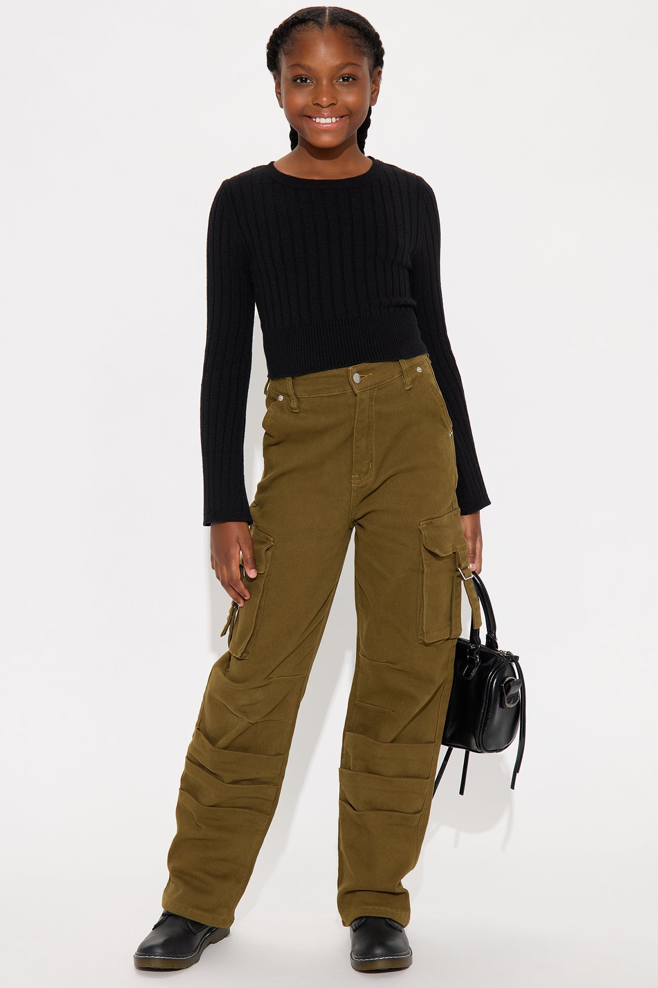 Mini Honey Wide Leg Cargo Pant - Dark Olive