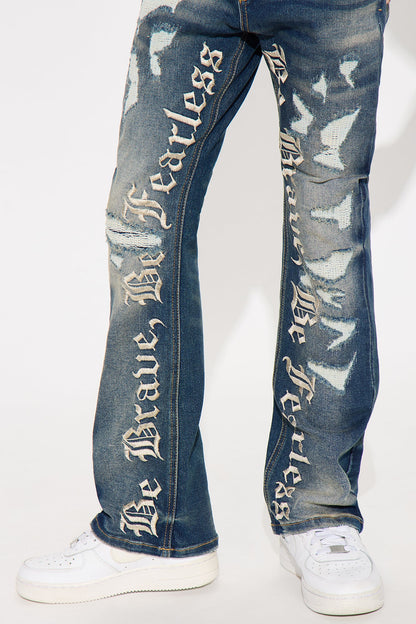 Mini Stacked Skinny Flare Be Brave Be Fearless Embroidered Jean - Dark Wash