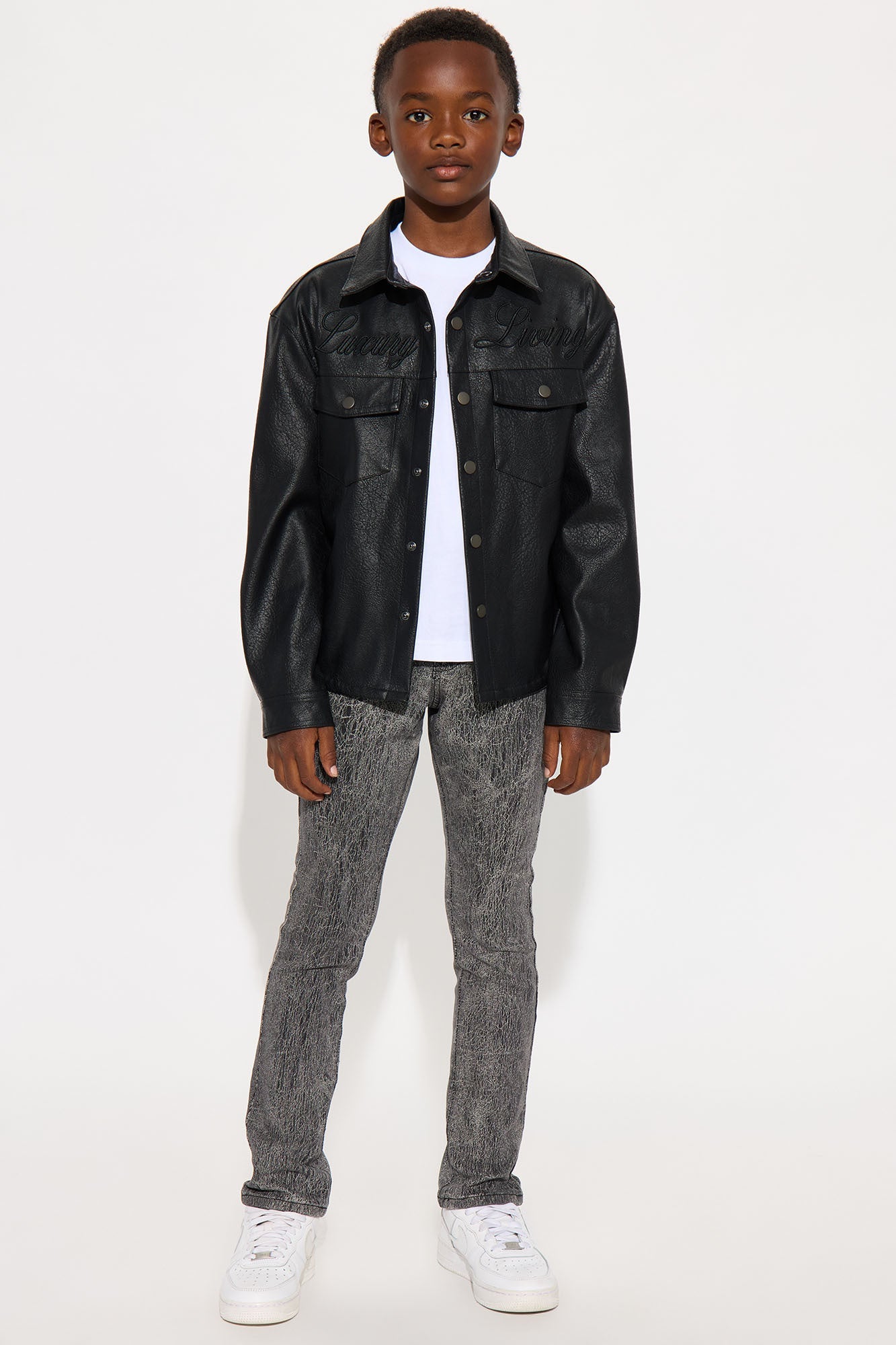 Mini Luxury Living Faux Leather Overshirt - Black