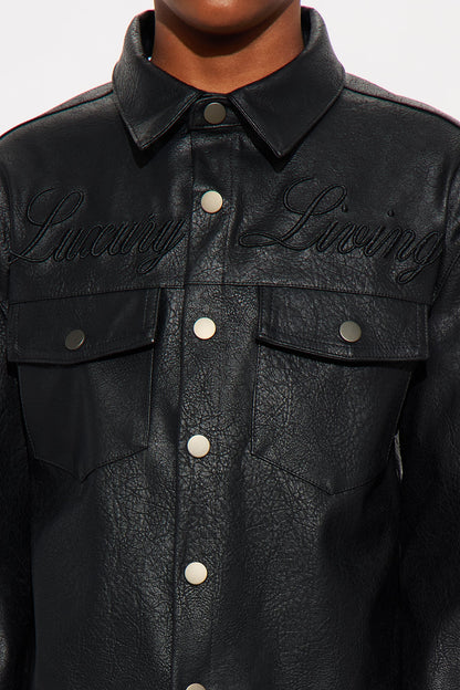 Mini Luxury Living Faux Leather Overshirt - Black