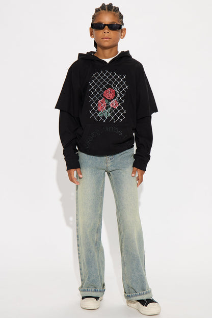 Mini Graphic Hooded Twofer Shirt - Black