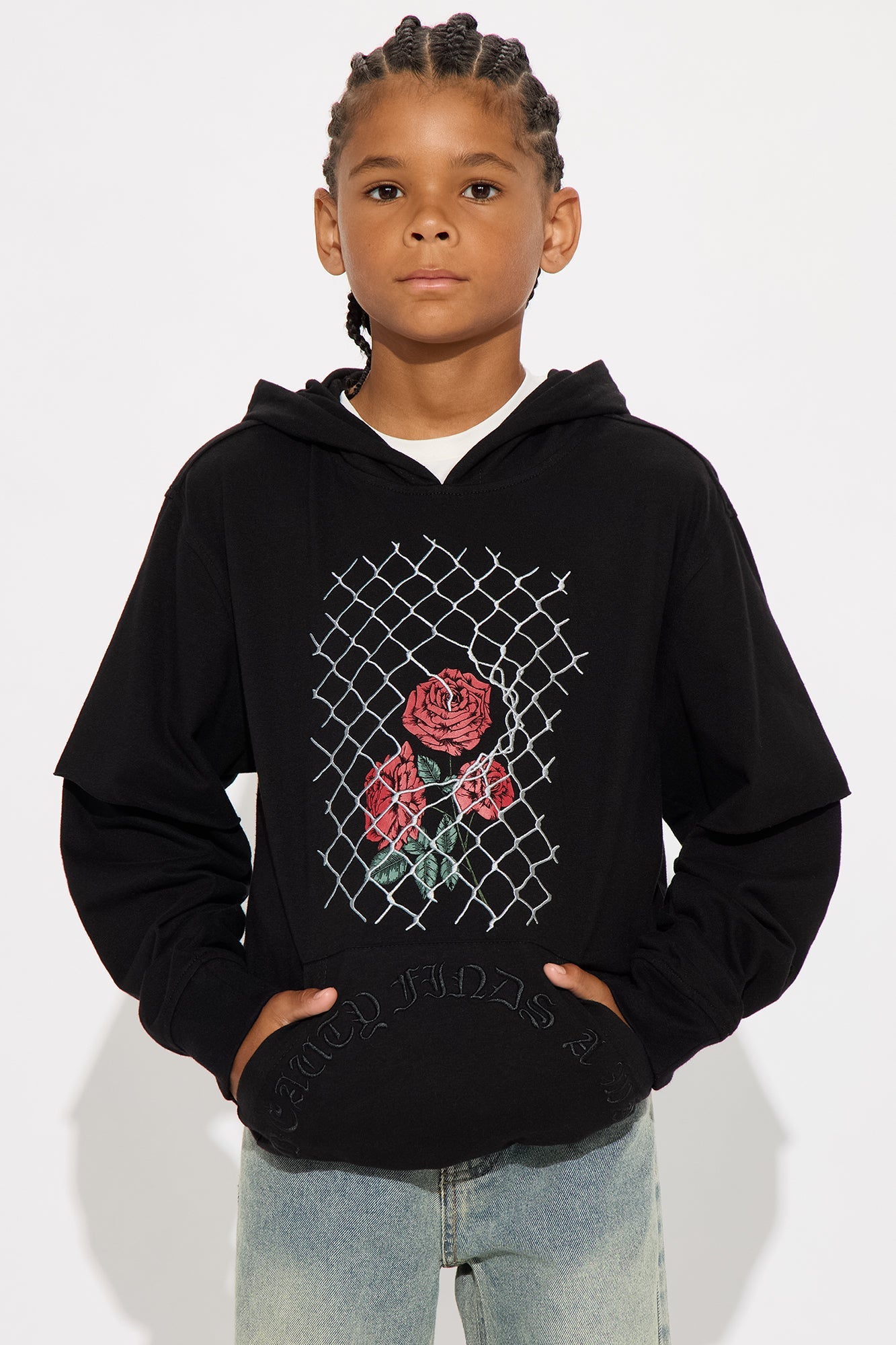Mini Graphic Hooded Twofer Shirt - Black
