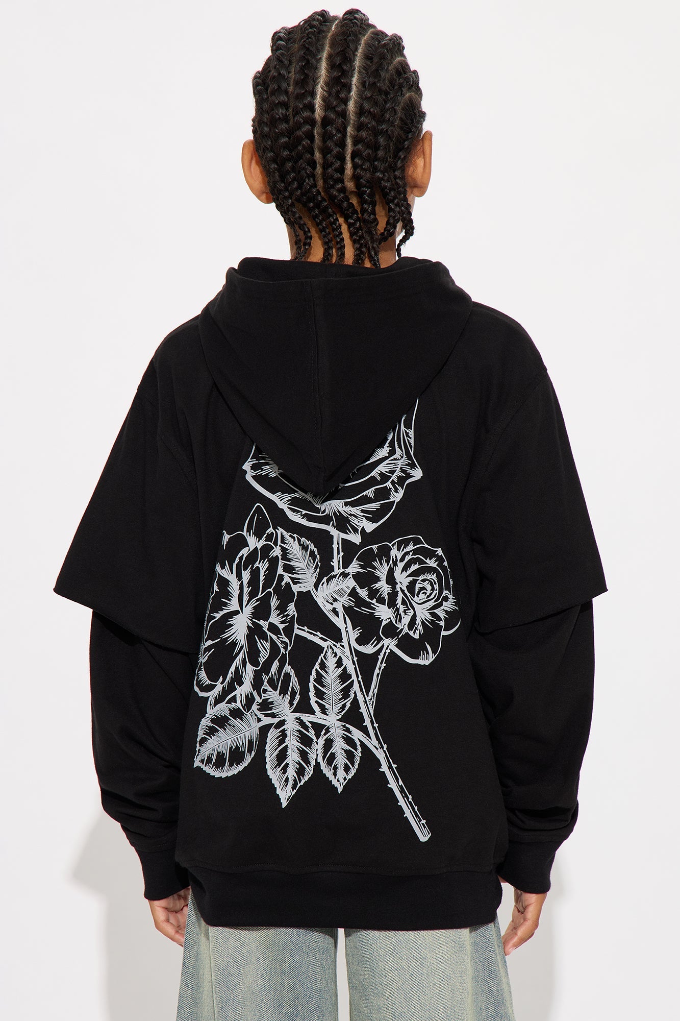 Mini Graphic Hooded Twofer Shirt - Black