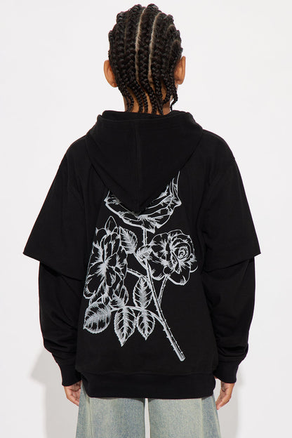 Mini Graphic Hooded Twofer Shirt - Black