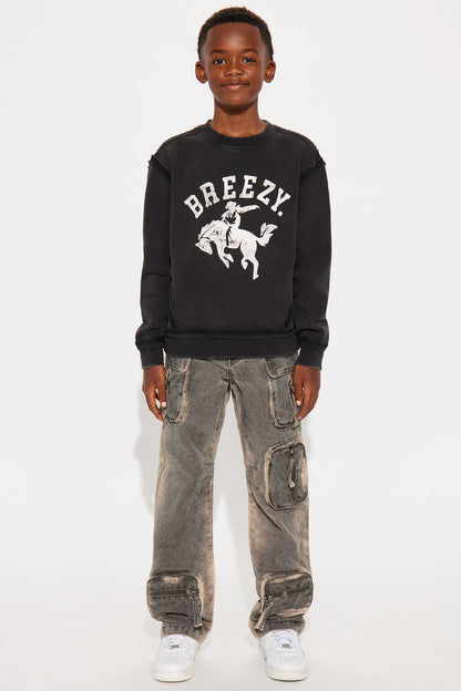 Mini Tyson Breezy Exposed Seams Crewneck Sweatshirt - Black Wash