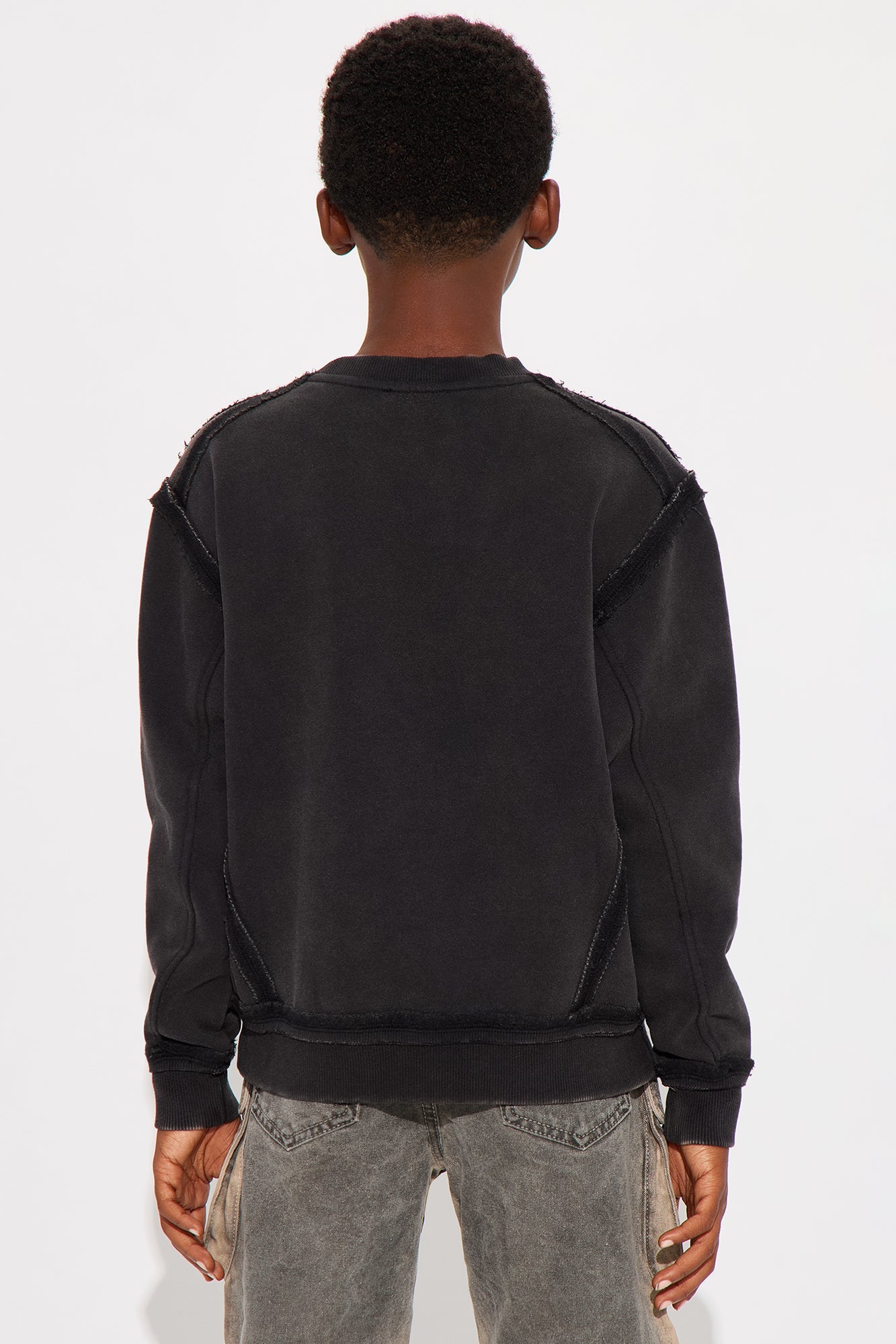 Mini Tyson Breezy Exposed Seams Crewneck Sweatshirt - Black Wash