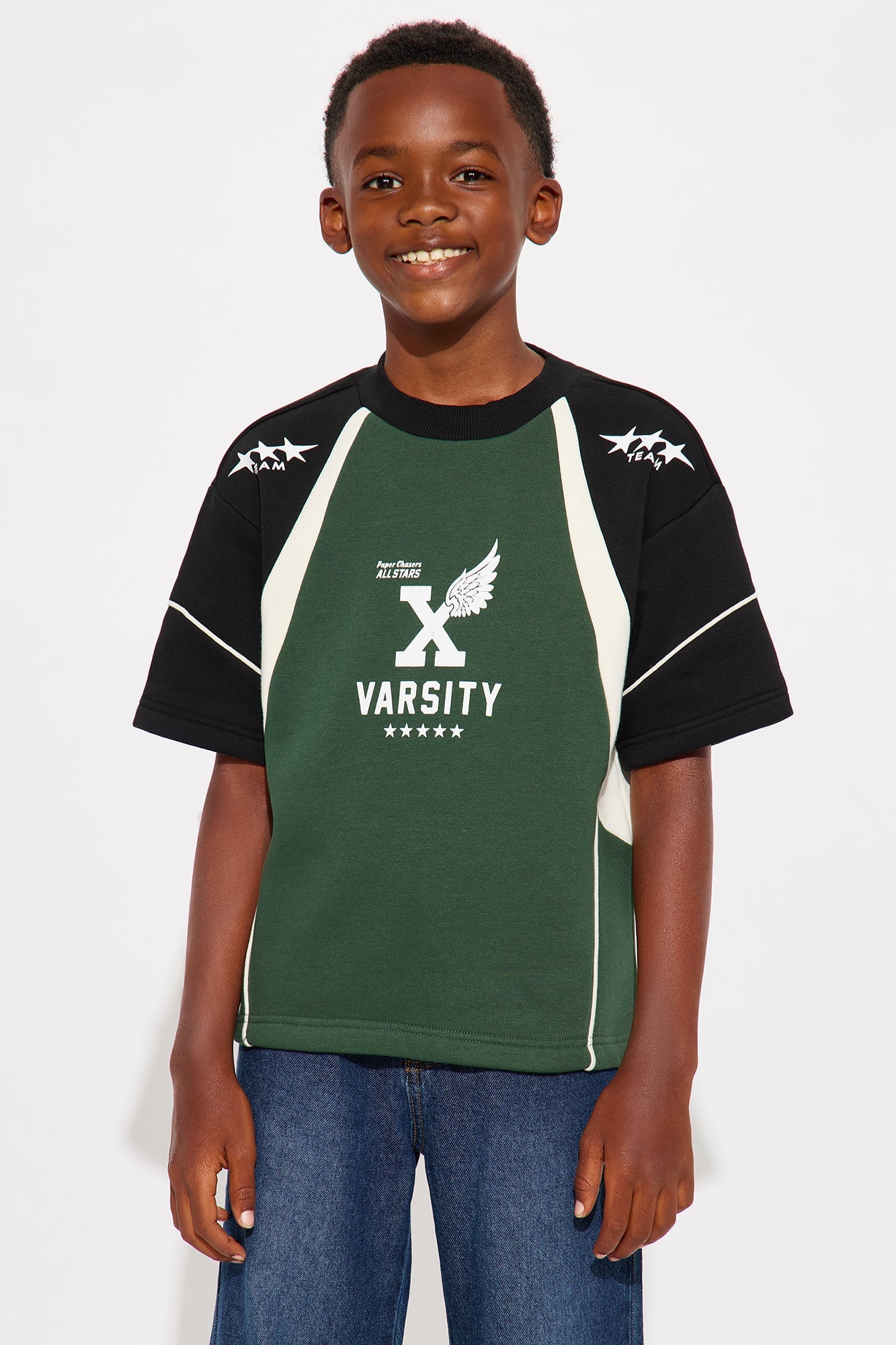 Mini Tyson Oversized X Varsity Short Sleeve Tee - Green/combo