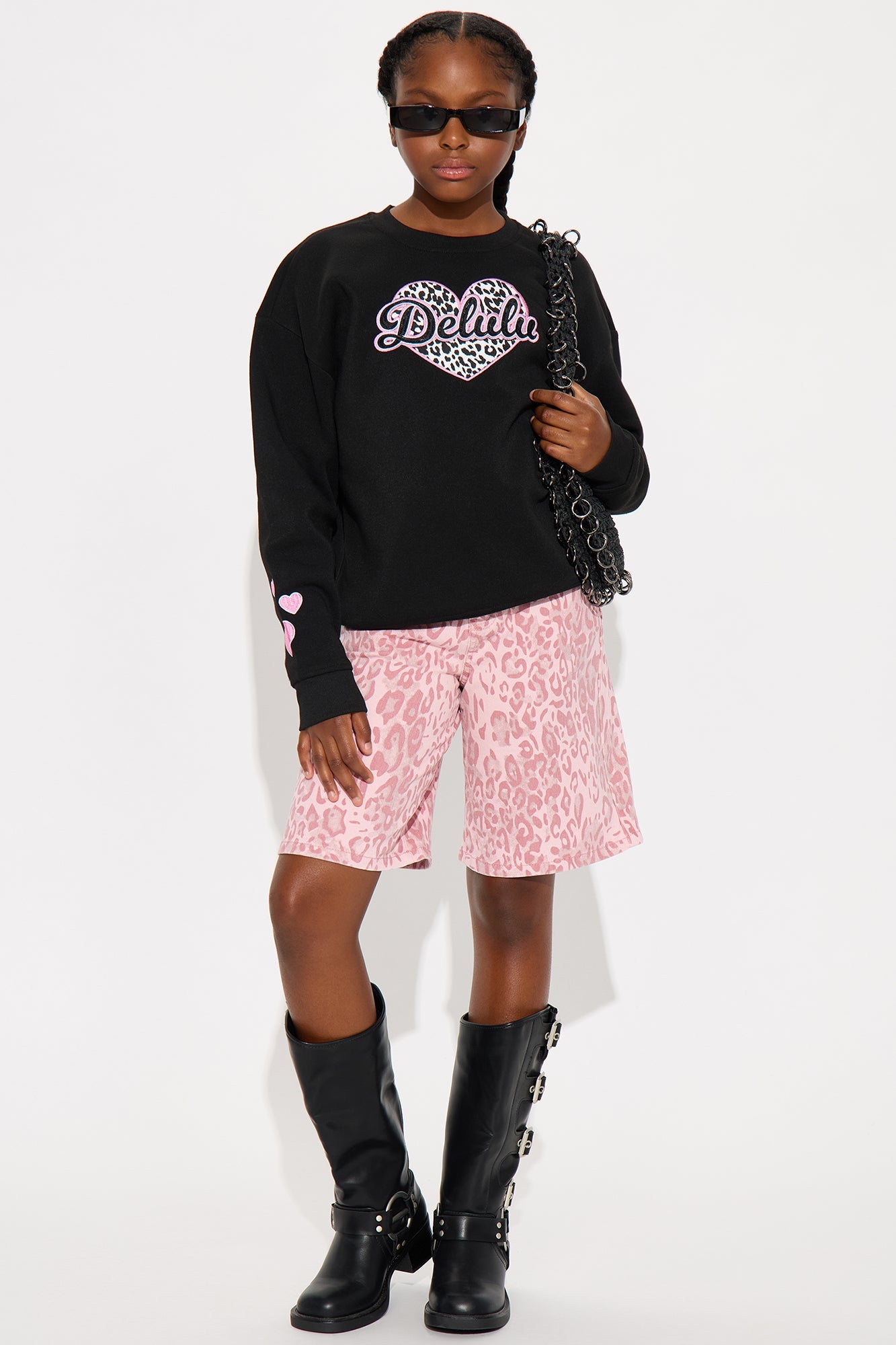 Mini Delulu Crew Neck Sweatshirt - Black