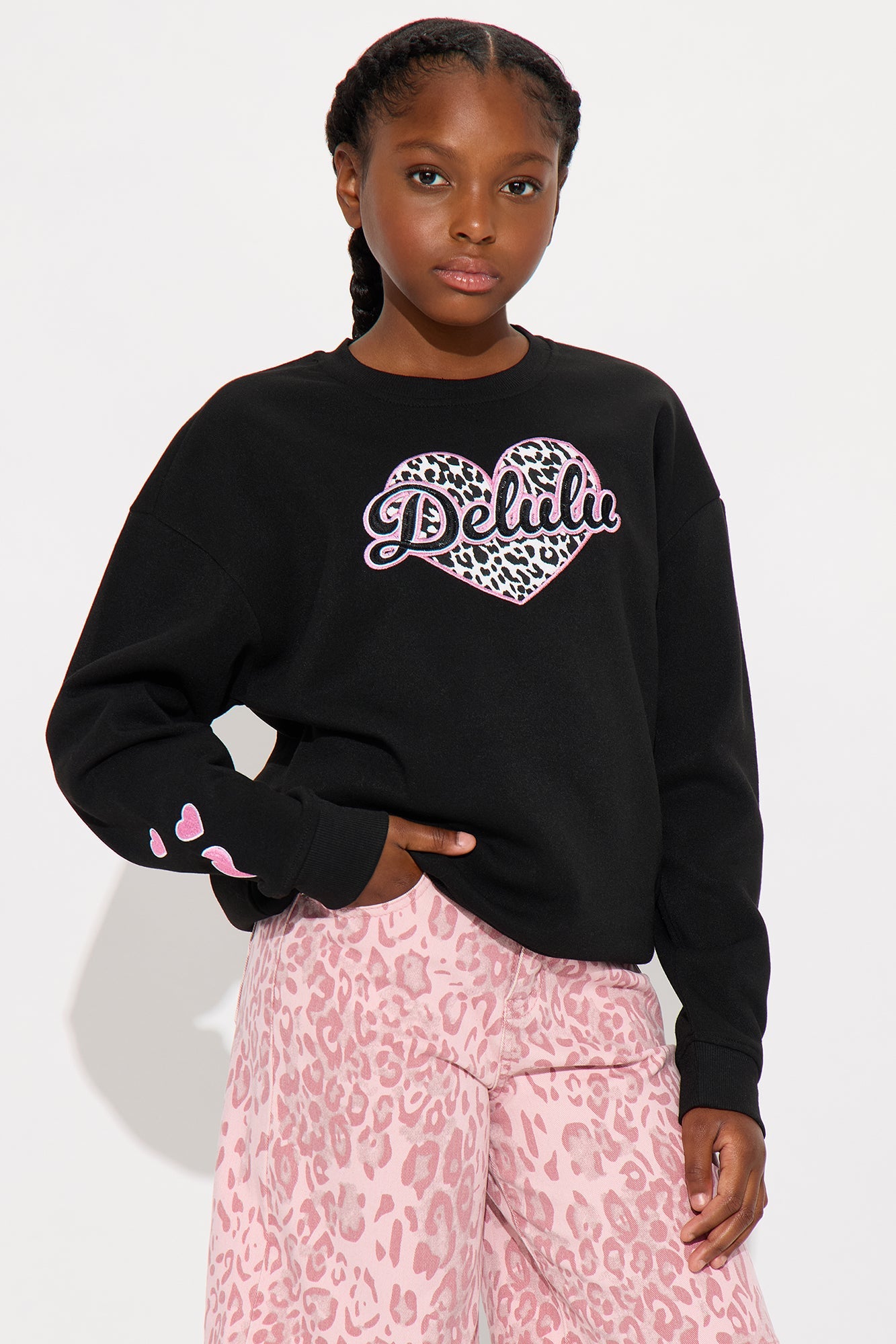 Mini Delulu Crew Neck Sweatshirt - Black