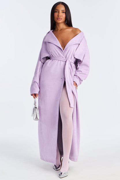 Topic of Conversation Faux Suede Trench Coat - Lavender