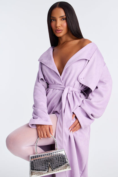 Topic of Conversation Faux Suede Trench Coat - Lavender