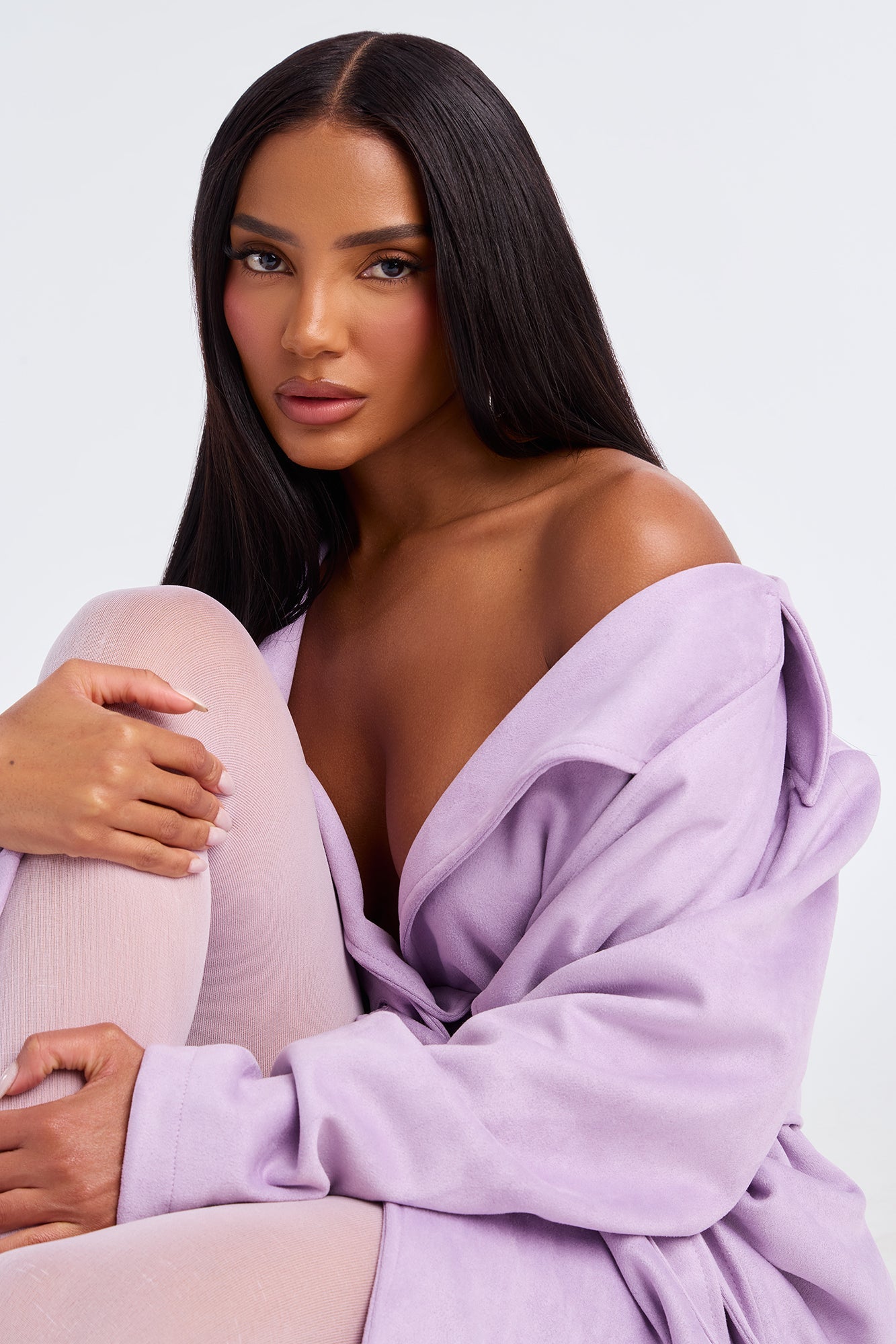 Topic of Conversation Faux Suede Trench Coat - Lavender