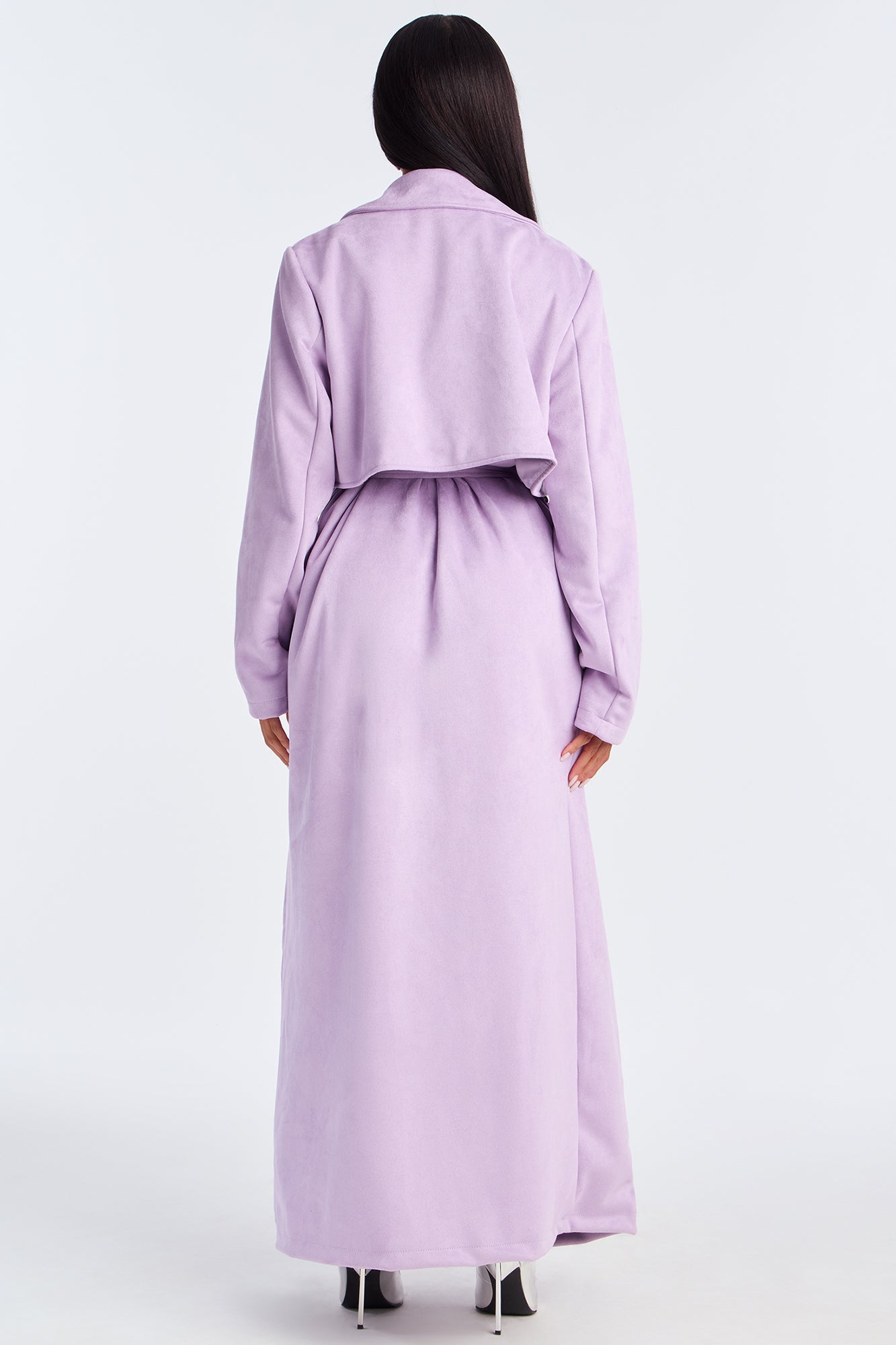 Topic of Conversation Faux Suede Trench Coat - Lavender