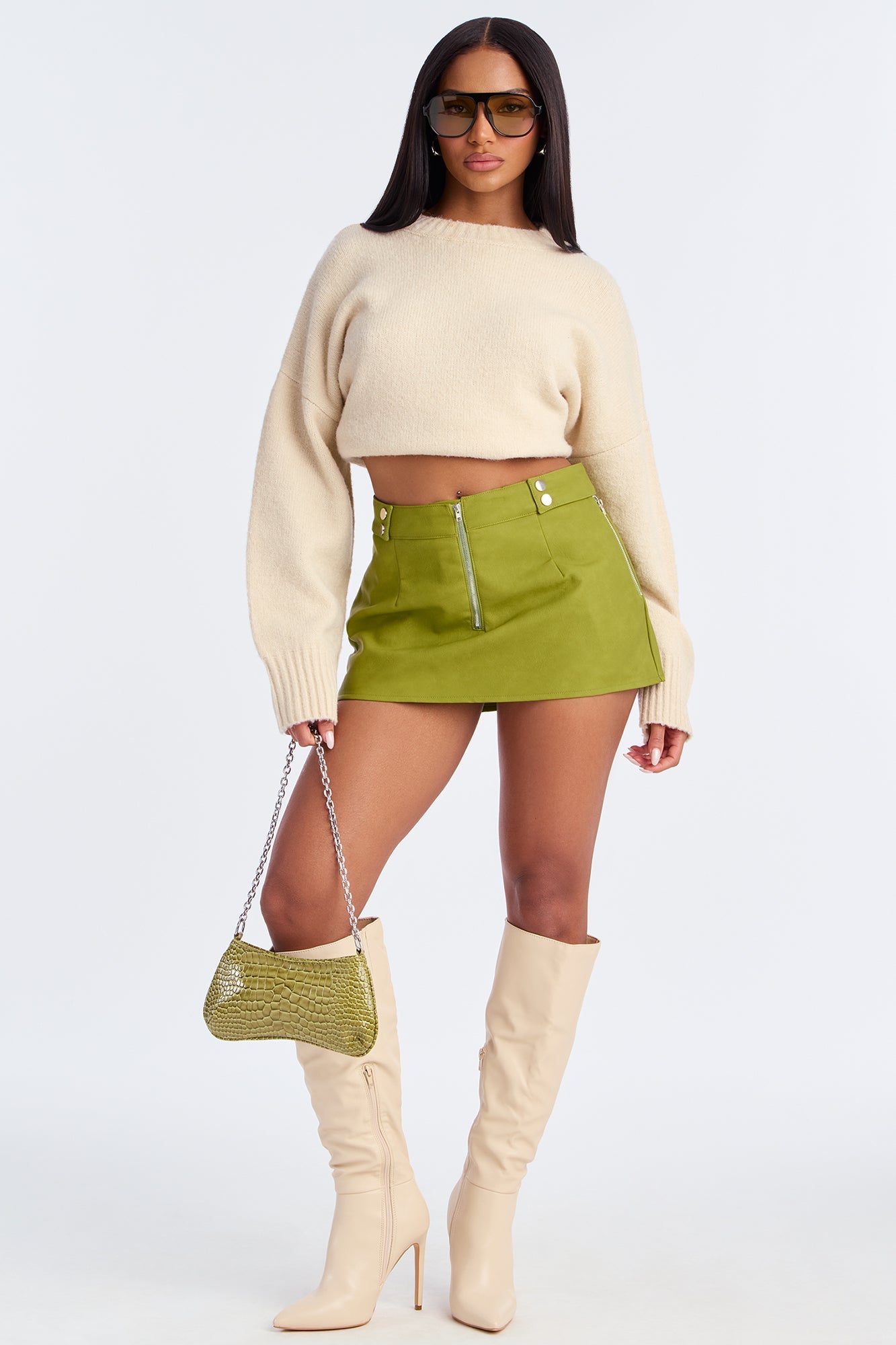 Up To No Good Washed Faux Leather Micro Mini Skirt - Olive
