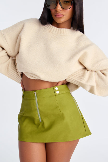 Up To No Good Washed Faux Leather Micro Mini Skirt - Olive