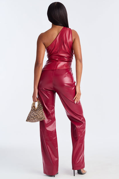Monica Low Rise Faux Leather Pant 32″ - Red