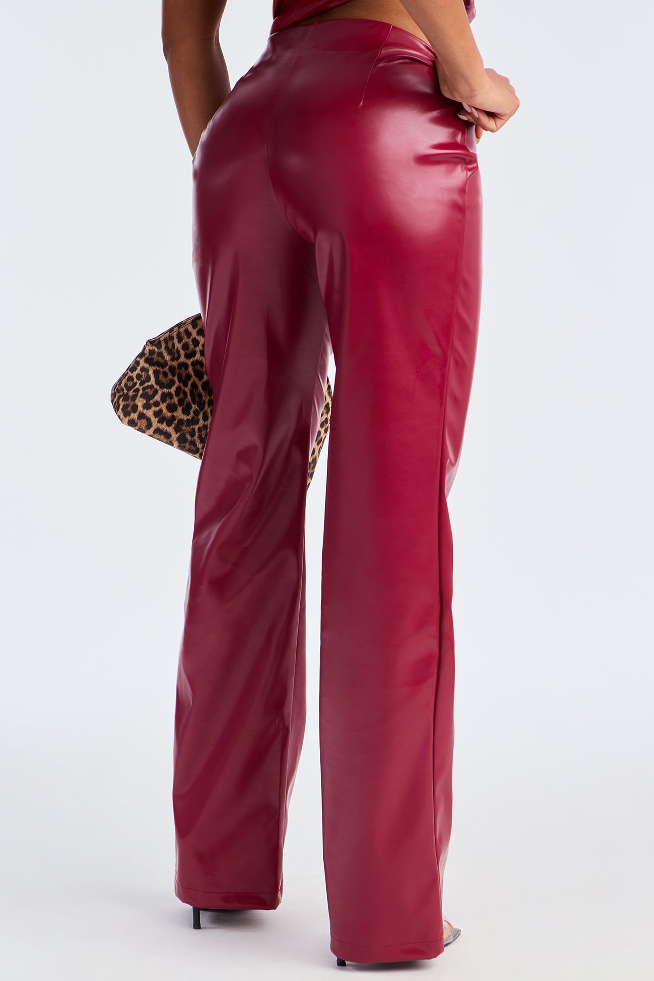 Monica Low Rise Faux Leather Pant 32″ - Red
