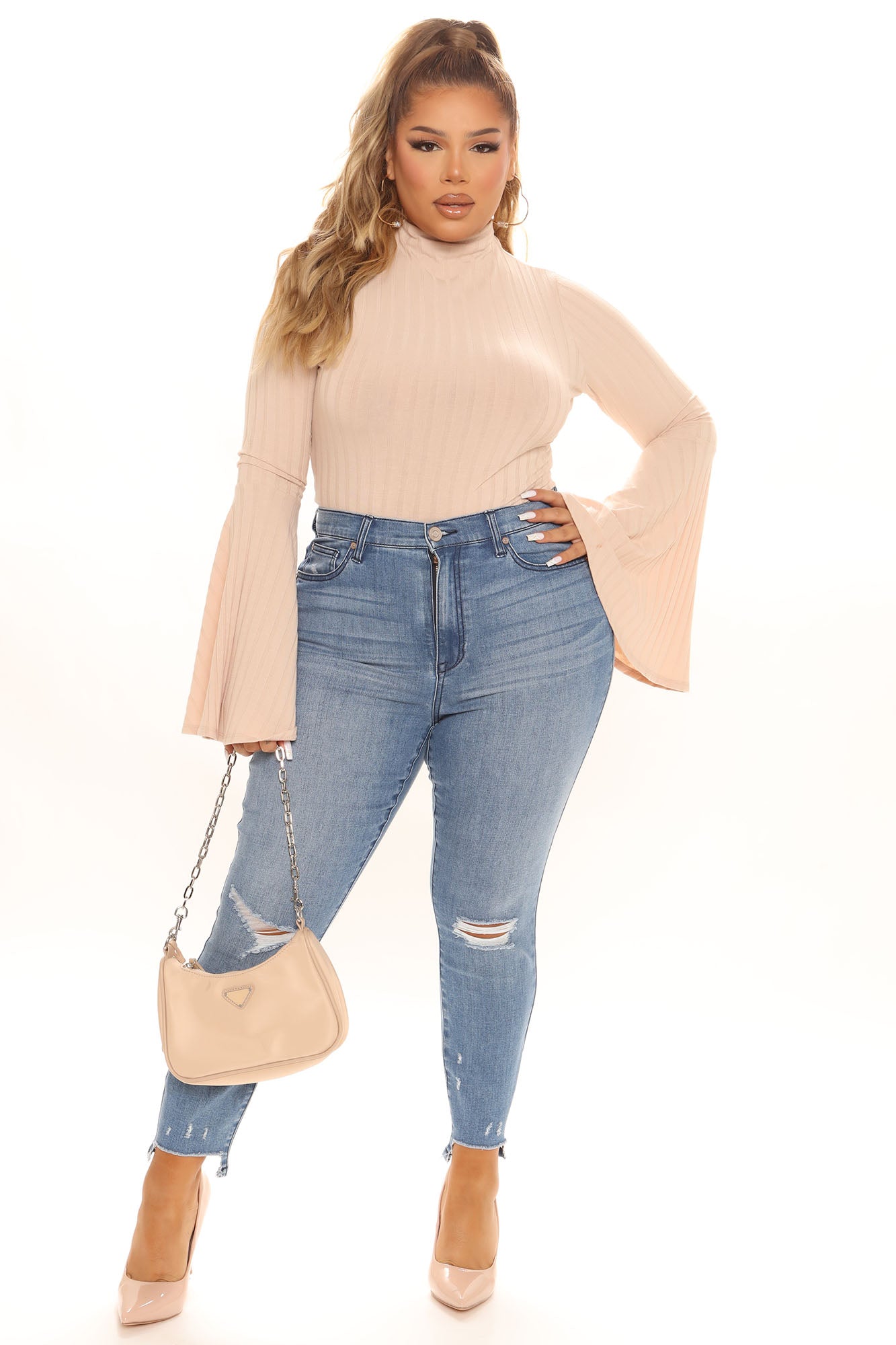 Anastasia Bell Sleeve Bodysuit - Nude