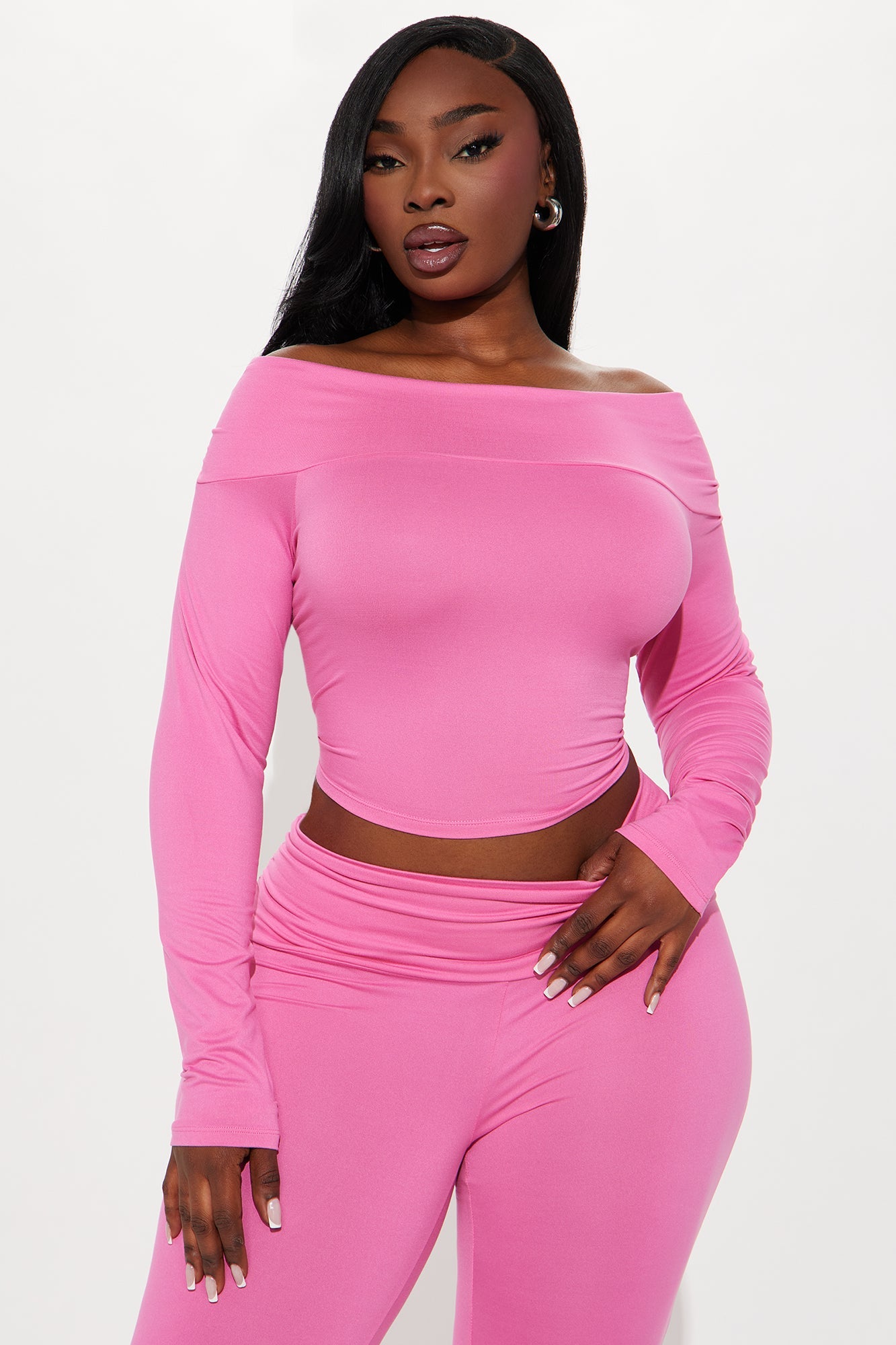 Shayna Off Shoulder Pant Set - Pink