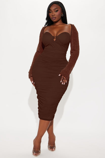 Princess Beaded Midi Dress - Chocolate