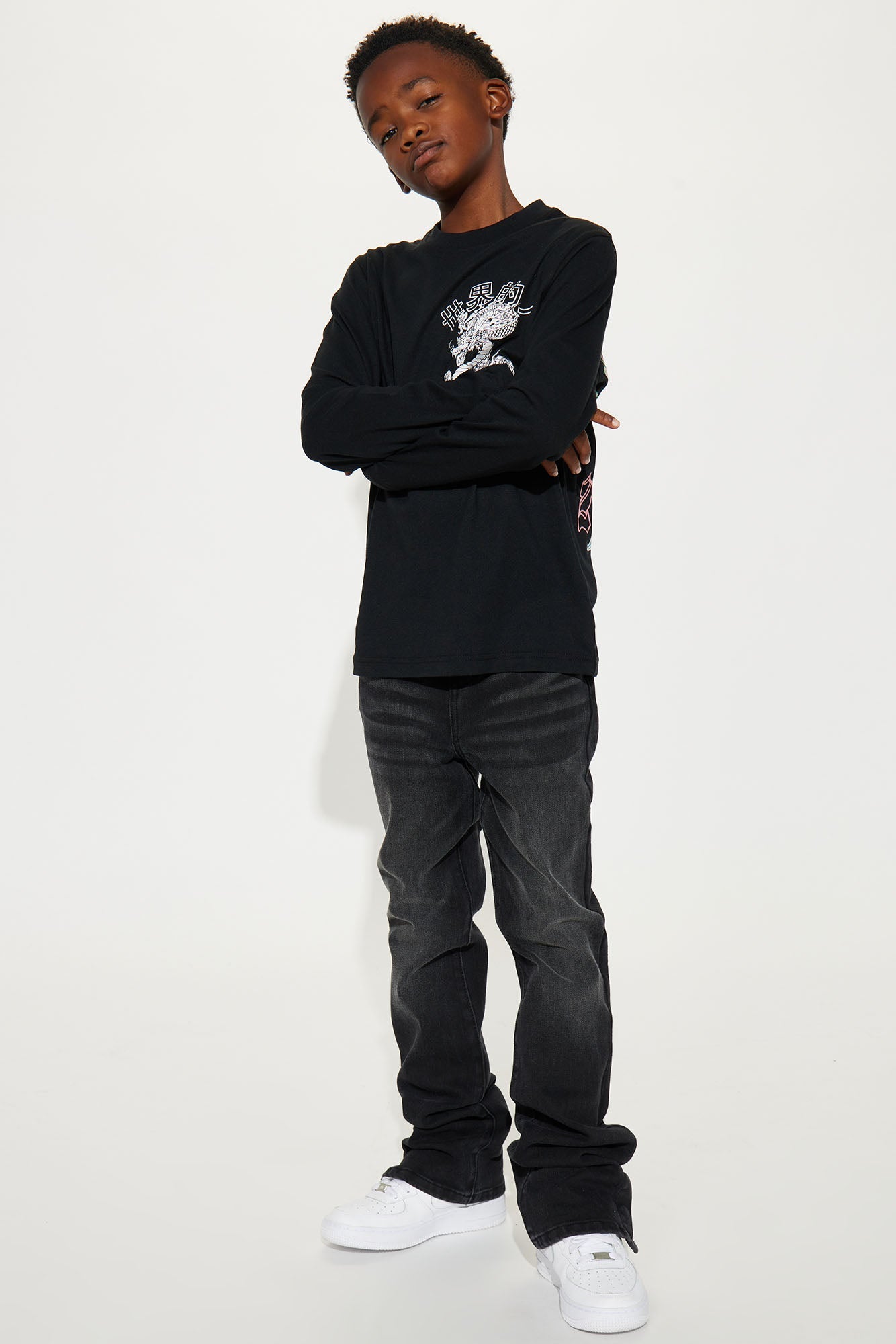 Mini Year Of The Dragon Print Long Sleeve Tee - Black