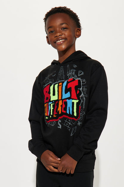 Mini Built Different Patch Fleece Hoodie - Black