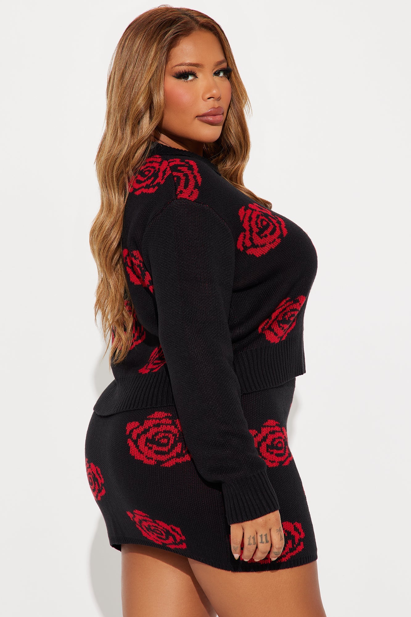 Maya Rose Sweater Mini Skirt Set - Black/Red