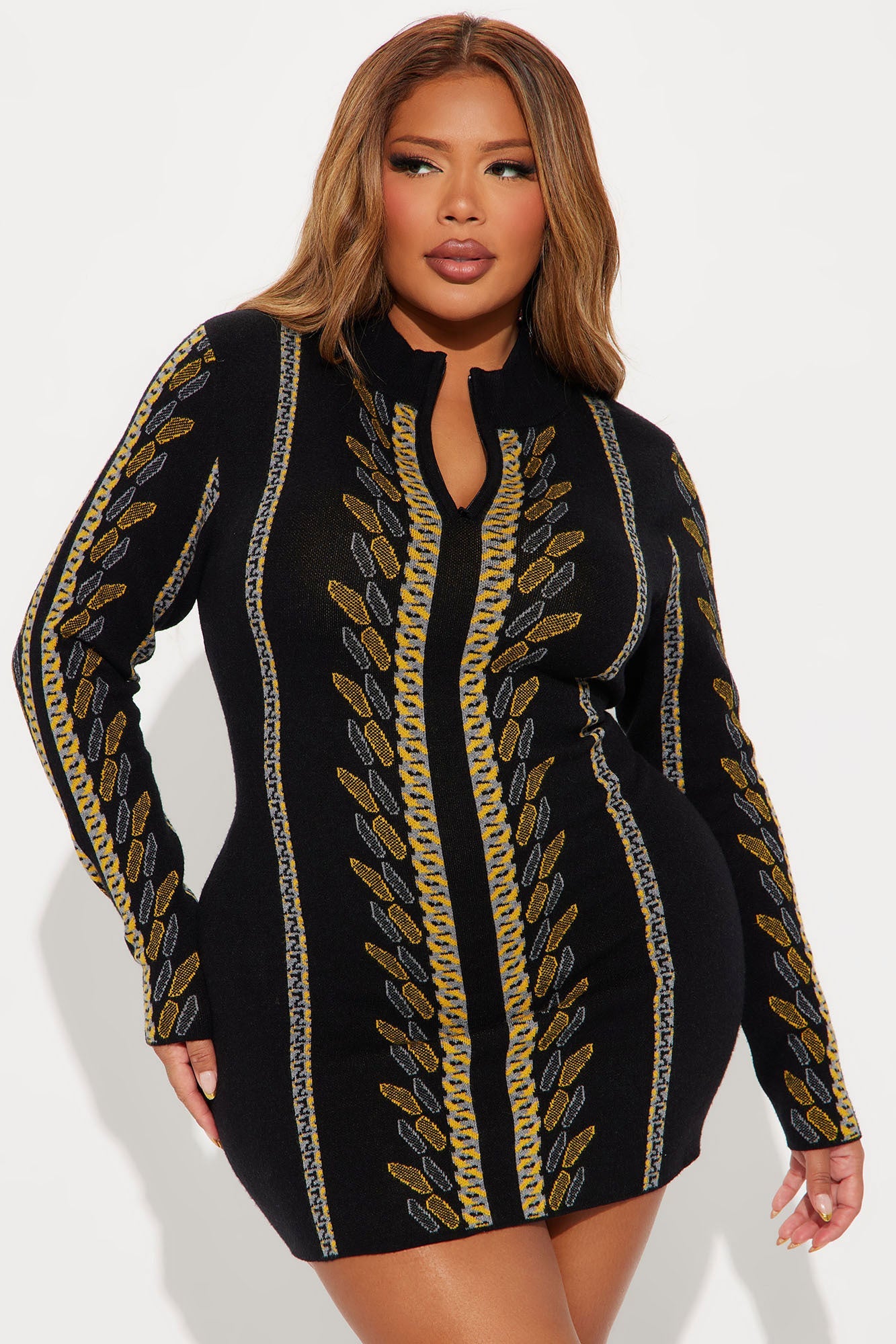 Zola Sweater Print Mini Dress - Black/combo