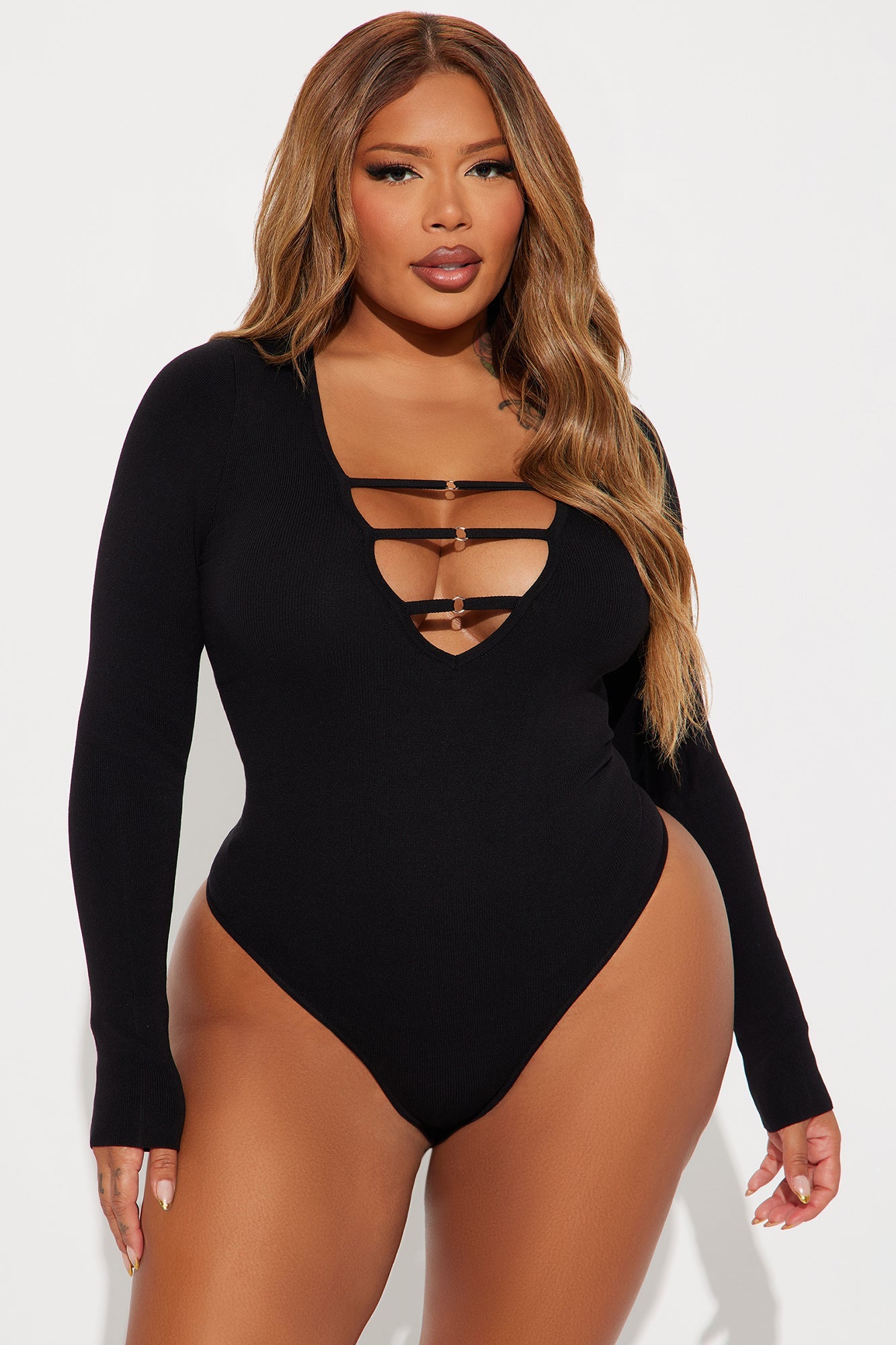 Jessi Cut Out Sweater Bodysuit - Black